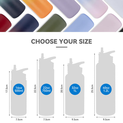 UMBFUN stainless steel water bottle - 750ml - with straw, leak-proof, suitable for carbonated drinks, BPA free thermos bottle (+2 lids) Vacuum double-wall insulation for sports, travel, camping, school, bike, gym.