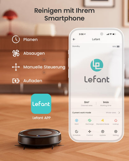 LEFANT Robot Vacuum M310, 4500Pa Super Slim Vacuum Cleaner Robot with precise obstacle avoidance, 180min runtime, HEPA filter, Wi-Fi Robot Vacuum for pet hair, carpets & hard floors