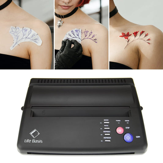 LifeBasis Tattoo Machine Set Thermal Stencil Tattoo Transfer Paper Transfer Machine Thermo Printer Copier Thermal Printer for Temporary Tattoos Tattooing Black MULTI WAY