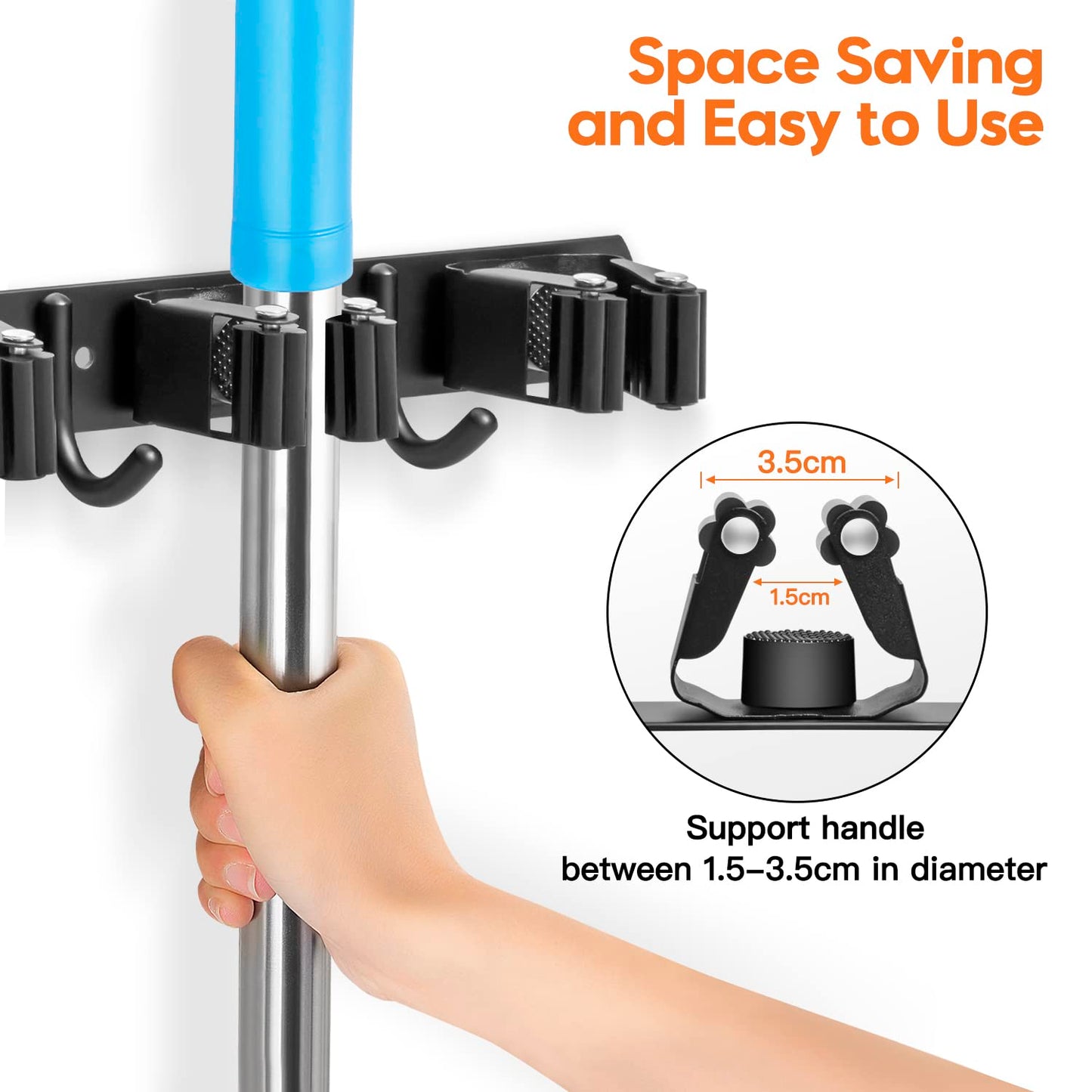 2 pieces of broom holder wall, ibell tool holder stainless steel with 10 slots and 8 hooks, mop holder wall mount garden tool holder wall hook self-adhesive tool holder for bathroom garden garage.