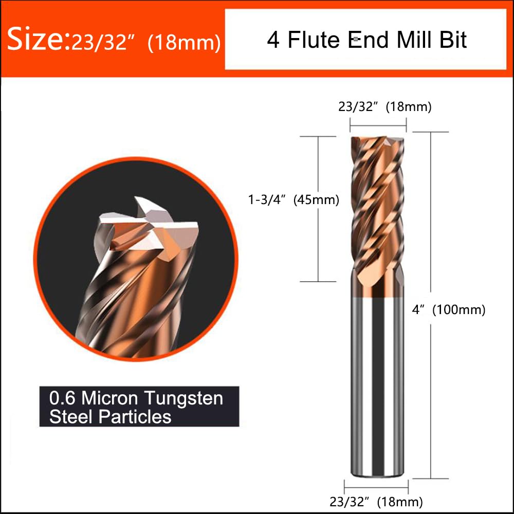 ASNOMY VHM cutter 18mm shank cutter carbide, AlTiN coated 55 HRC 4 cutting edges, drilling, milling, finishing, plunging, CNC, tungsten carbide
