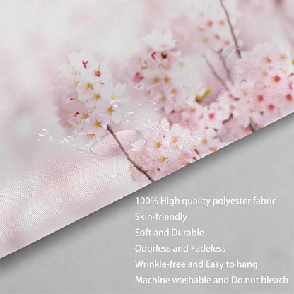 Shower curtain 240x200 Pink Sakura Anti-Mold Waterproof Extra Long Shower Curtains with 12 Shower Curtain Rings Flower 3D Design Bath Curtain for Bathtub Bathroom