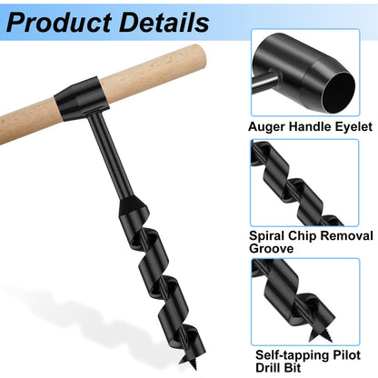 Hand drill Bushcraft - Manual screwdriver, Heavy-duty steel Scotch Eye Wood hand drill Bushcraft drill Survival equipment for woodworking, Outdoor survival, Camping, Swedish fire torch (4 pieces)