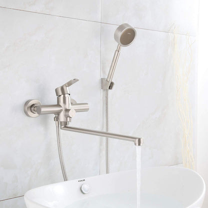 HomeLava Bathtub Faucet Wall Mounted Bath Shower Set Tub Mixer with Hand Shower Tub Faucet Bathroom Faucets Shower Mixer Brushed Stainless Steel for Shower Bathtub