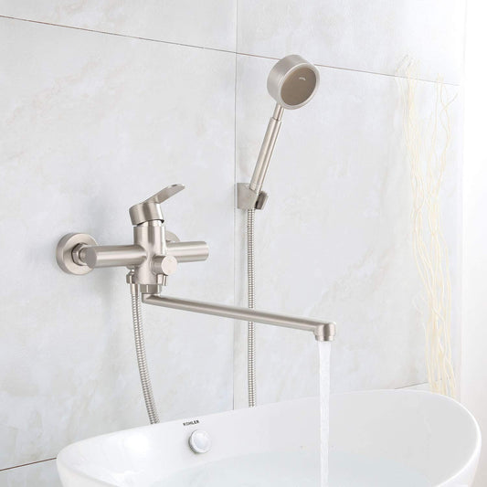 HomeLava Bathtub Faucet Wall Mounted Bath Shower Set Tub Mixer with Hand Shower Tub Faucet Bathroom Faucets Shower Mixer Brushed Stainless Steel for Shower Bathtub