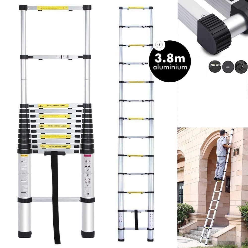 Multipurpose ladder 3.8m telescopic ladder aluminum folding ladder non-slip extendable sturdy step ladder 150 kg/330 lbs capacity.