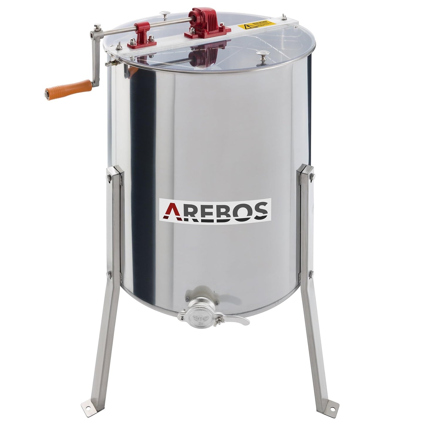 Arebos Premium Manual Honey Extractor | 4 Frame | Tangential Stainless Steel Extractor | Honey Extractor with Lid | Beekeeping and Beekeeper Accessories
