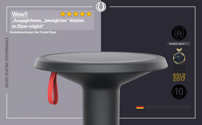 Interstuhl UPis1 - ergonomic sitting stool with rocking effect - height adjustable - stool with non-slip base & tilt protection - office stool (Black, UP Design Stool)