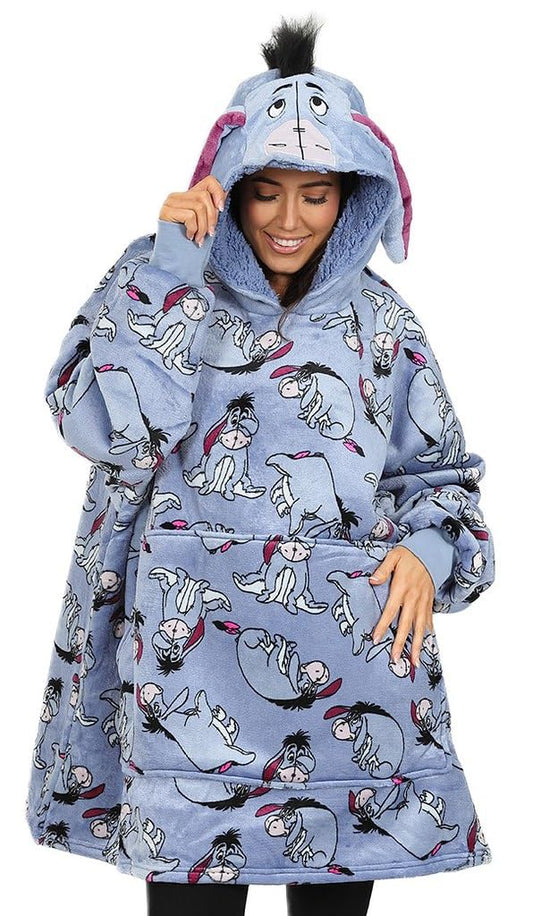Disney Eeyore Women's Hoodie, Oversized Fleece Blanket, Blue, One Size