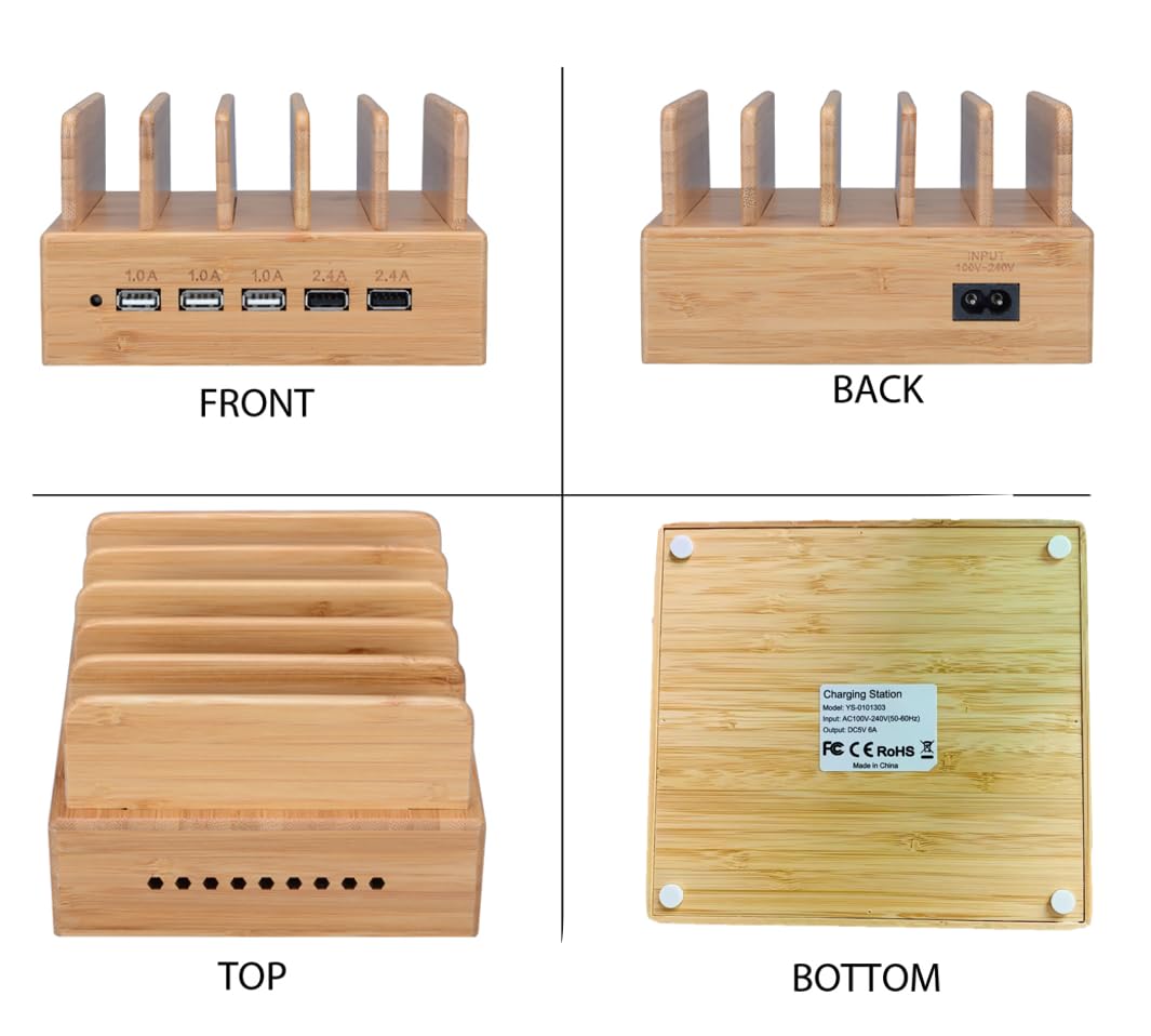 Yisen Mobile Charging Station USB Charger Multiple Charging Station for Multiple Devices Smartphone, Tablets (with 5 USB Cables)