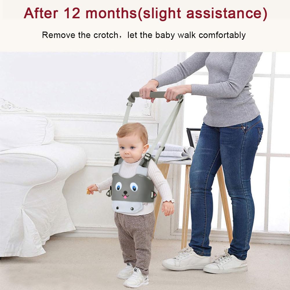 Vicloon Baby Walking Helper Walking Aid for Baby, Adjustable with Safety Buckle and Magic Stickers, Breathable Standing Walking Learning Helper Walker (Puppy - gray)