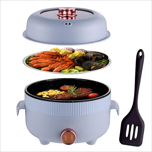 RHD Electric Hot Pot 2.2L with Steamer, Portable Non-Stick Frying Pan, Travel Cooker for Frying/Ramen/Fondue/Soup for Dorm/Camping/Home, Dual Power Control, Overheat Protection