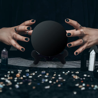 UGZDEA Black Obsidian Mirror, Black Obsidian Scrying Mirror For Home Decor - Yoga Meditation Energy Mirror With Stand (8cm)