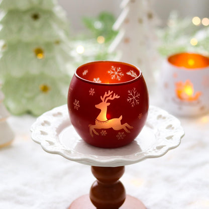 Set of 4 glass candle holders with laser engraving - small tealight holder, Christmas decoration, winter decor for table, windowsill, garden.