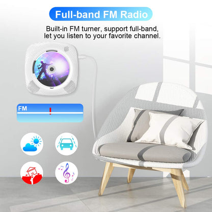 Portable CD player with Bluetooth, Gueray Wall Mountable CD Player Built-in HiFi Speakers with LCD Screen, Home Audio Boombox FM Radio USB MP3 Music Player (White)