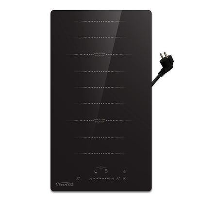COVERCOOK 30cm induction hob with 2 cooking zones, built-in Domino induction hob with plug, flex zones, slidertouch control, power boost, 16A 2800W.