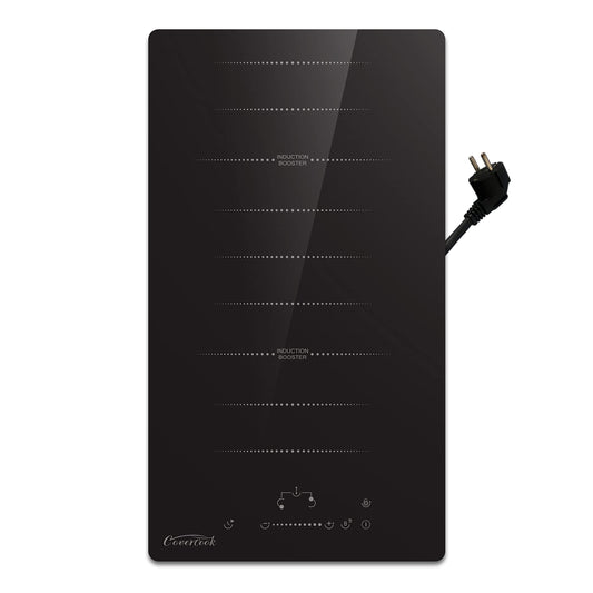 COVERCOOK 30cm induction hob with 2 cooking zones, built-in Domino induction hob with plug, flex zones, slidertouch control, power boost, 16A 2800W.