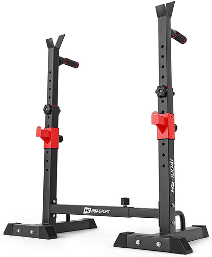 HOP-SPORT Barbell Stand, Adjustable with Safety Bars and Dip Bars for Home Gym, Stable Squat Rack for Barbell Training, Max. Load Capacity 250 kg.