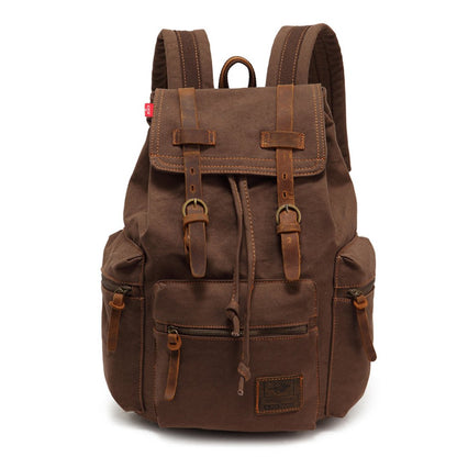 AUGUR Retro Canvas Backpack, Vintage Style Backpack for 15-17 Inch Laptop, School Backpack, Travel Bag, Leather Backpack, Waterproof (Large Coffee)