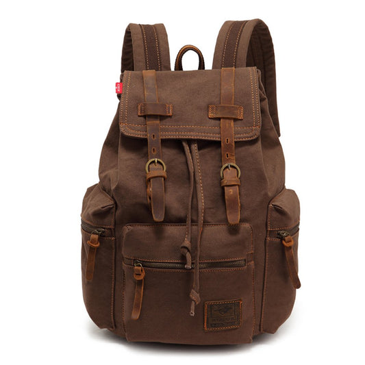 AUGUR Retro Canvas Backpack, Vintage Style Backpack for 15-17 Inch Laptop, School Backpack, Travel Bag, Leather Backpack, Waterproof (Large Coffee)