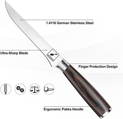 Imarku 17cm Boning Knife-Professional Fillet Knife Fish and Kitchen Knife made of German High-performance Stainless Steel with Ultra-sharp, Flexible Blade and Ergonomic Pakka Wood Handle—Father's Day Gift