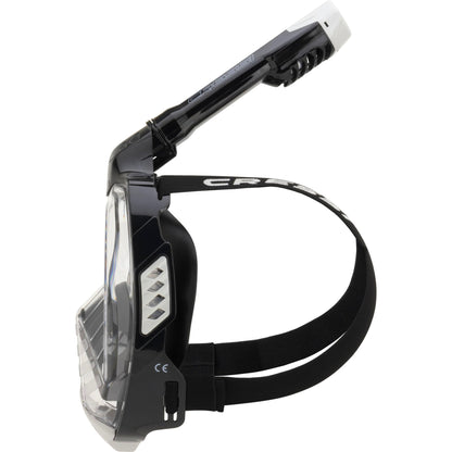 CRESSI Bali Full Face Mask Black/Grey S/M - Diving mask with ultra clear polycarbonate lens, 100% silicone, snorkel float valve, camera mount, black/grey, S/M size, for adults.