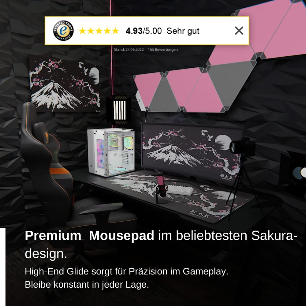 Nyfter - 3XL Gaming Mousepad Sakura Black 1200 x 600mm Premium Fuji Mousepad Size Large stitched edges durable with high-end glide and anti-slip speed gaming mousepad