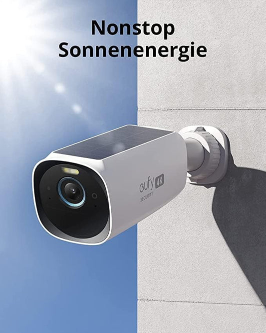 eufy Security S330 eufyCam 3, outdoor surveillance camera, 4K wireless solar surveillance camera 2+1 with facial recognition AI, colorful night vision, expandable storage up to 16TB, free usage fees.