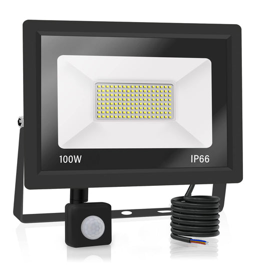 Outdoor 100W LED floodlight with motion sensor, 10000LM, IP66 waterproof. Cold white 6000K.