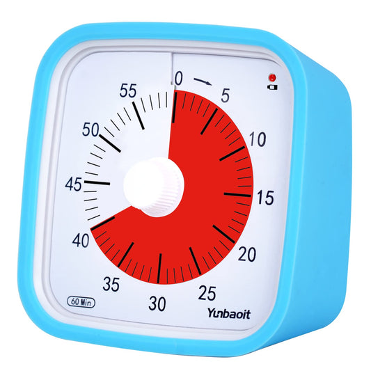 Visual timer, Yunbaoit Improved 60 minute countdown timer for kids adults with low battery alarm, quiet time management tool with optional alarm (Blue)