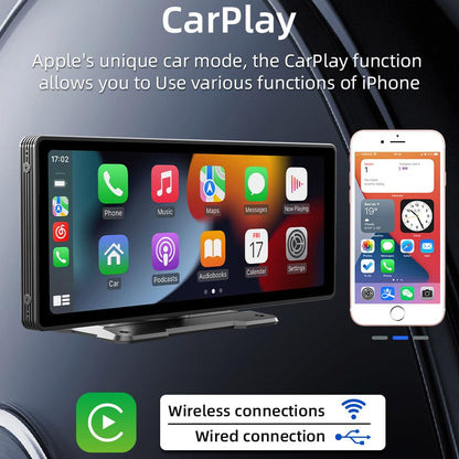 Sunweyer Portable Apple CarPlay Screen and Android Auto Wireless Display Head Unit, 9.3-inch HD IPS Touchscreen, supports 1080p backup camera, and Bluetooth/AUX/FM Transmitter.