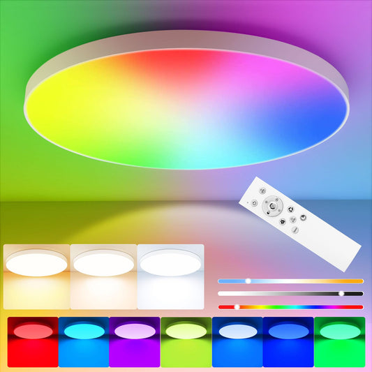 OUILA LED Ceiling Light Dimmable 24W RGB Color Changing Ceiling Lamp with Remote Control 3000K-6500K 2400LM RGB+CCT Round LED Panel Ceiling Light for Living Room Bedroom Bathroom Kids Room Ø28cm