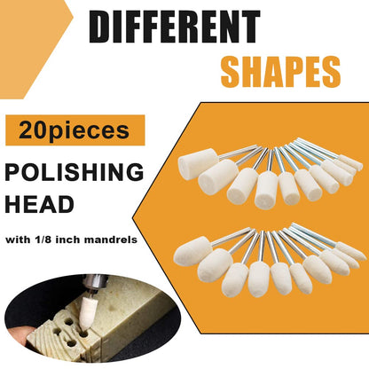 80PCS Wool Felt Polishing Wheels, Wool Felt Mounted Mandrel Polishing Set with 1/8" Shank Polishing Accessories for Dremel Rotary Tool Jewelry Metal Glass