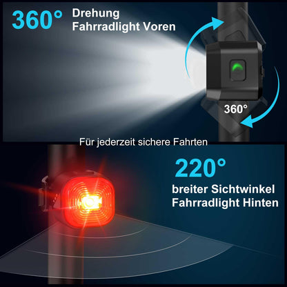 toptrek Bike Light Set USB Rechargeable, StVZO Approved Bike Lights LED Set, IPX5 Waterproof Bike Lighting Set, Low Battery Reminder, Front & Rear Light Set