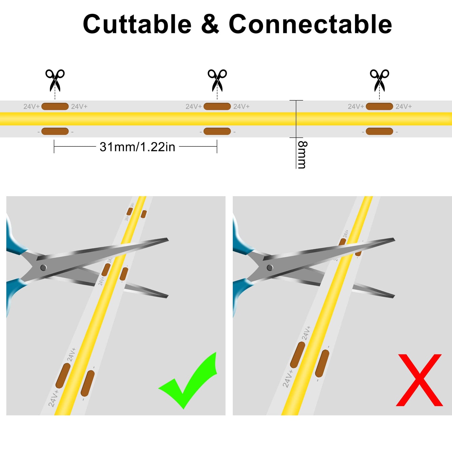 TTWAY COB LED Strip 10M, 2700K Warm White LED Strip Lights with 384LEDs/M, CRI 93+, DC24V, 8mm Cob Connector, Uniform Light, LED Strip for Bedroom Decoration (Power Supply Not Included)