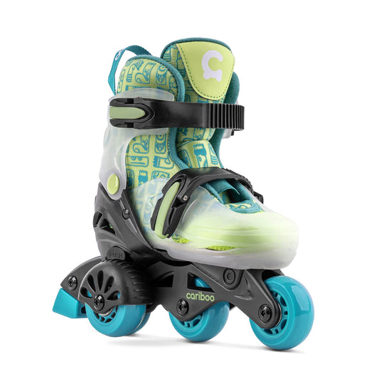 Cariboo Step One Inliner for Kids, roller skates for children, adjustable inline skates for girls and boys, with side support wheels, adjustable size.