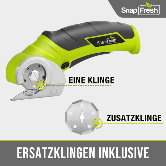 SnapFresh Cardboard Cutter Electric Scissors 4V Cordless Rotary Cutter Universal Cutter Rotation Cutter - 2 Self-sharpening Blades - for Paper, Cardboard, Carpet, Leather, Felt, Plastic