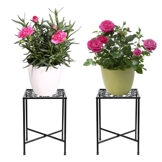 SUMTree Vintage Plant Stand made of iron, flower stairs, garden shelf, plant shelf, decoration for balconies, courtyards, gardens (2 pieces, black, square)