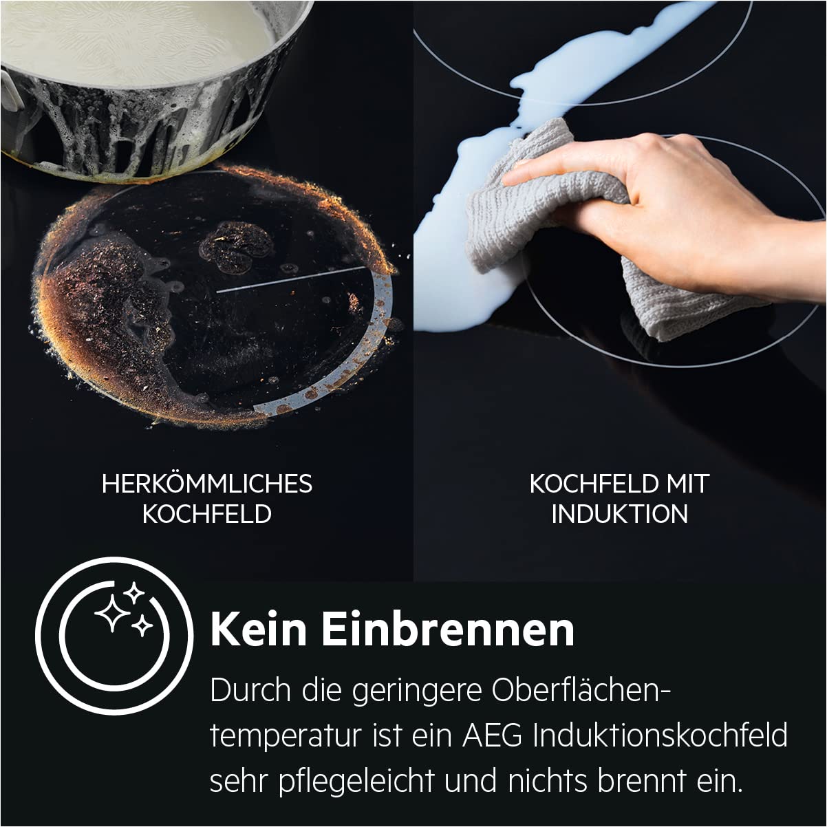 AEG IKB8443AXB Induction Hob with Hob²Hood, Slider Control, 80 cm, Stainless Steel Frame, 4 Cooking Zones, Power Function, Child Lock