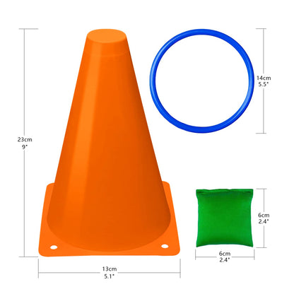 Eocolz Outdoor Games for Kids Cones Kids Cornhole Game Outdoor Ring Toss Games, Garden Toys Kids 3 in 1 Toss Game Carnival Game Set Plastic Cones Bean Bags for Kids Birthday Party
