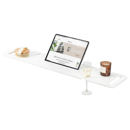 eluno bathtub tray with drink holder and tablet slot made of acrylic, approx. 90 cm (white/high-gloss)