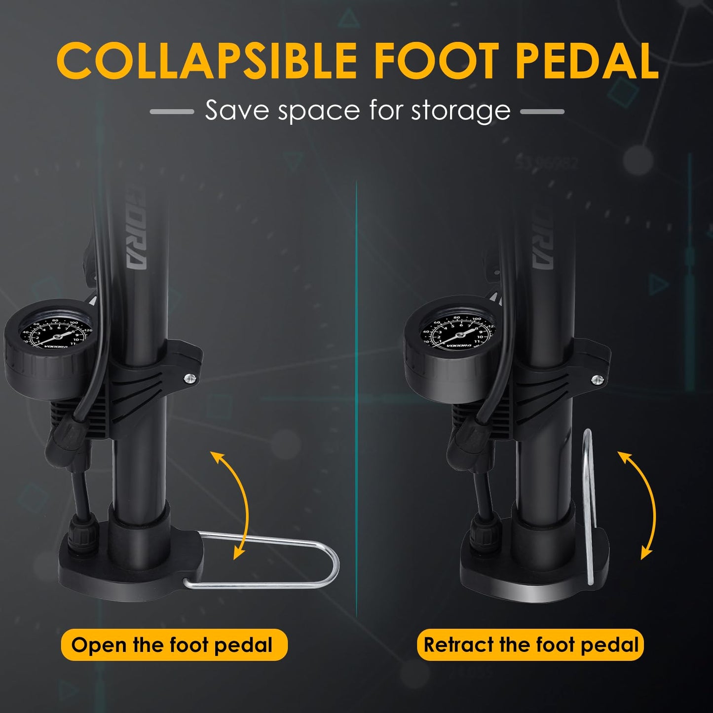 VOGORA bicycle pump for all valves, bike pump French valves with 160 PSI gauge, bike accessories pump air floor pump for ball