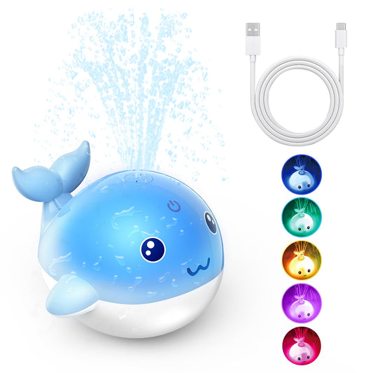 PHNIXGAM Baby Bathtub Toy, Rechargeable Light Up Whale Bath Toy Sprinkler Bathtub Pool Water Fountain Toy for Toddlers Kids, Blue