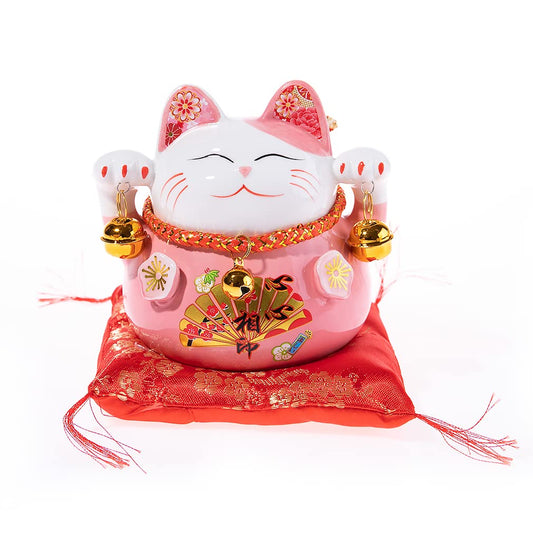 lachineuse Cat Maneki Neko - Cat Piggy Bank Nippon - Good Luck Charm Figure Japanese - Color Pink - Porcelain - Decoration Idea Japan and Asia - Luck, Prosperity