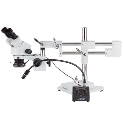 AmScope LED-11CR high-power LED dual-illuminator with gooseneck and ring light.