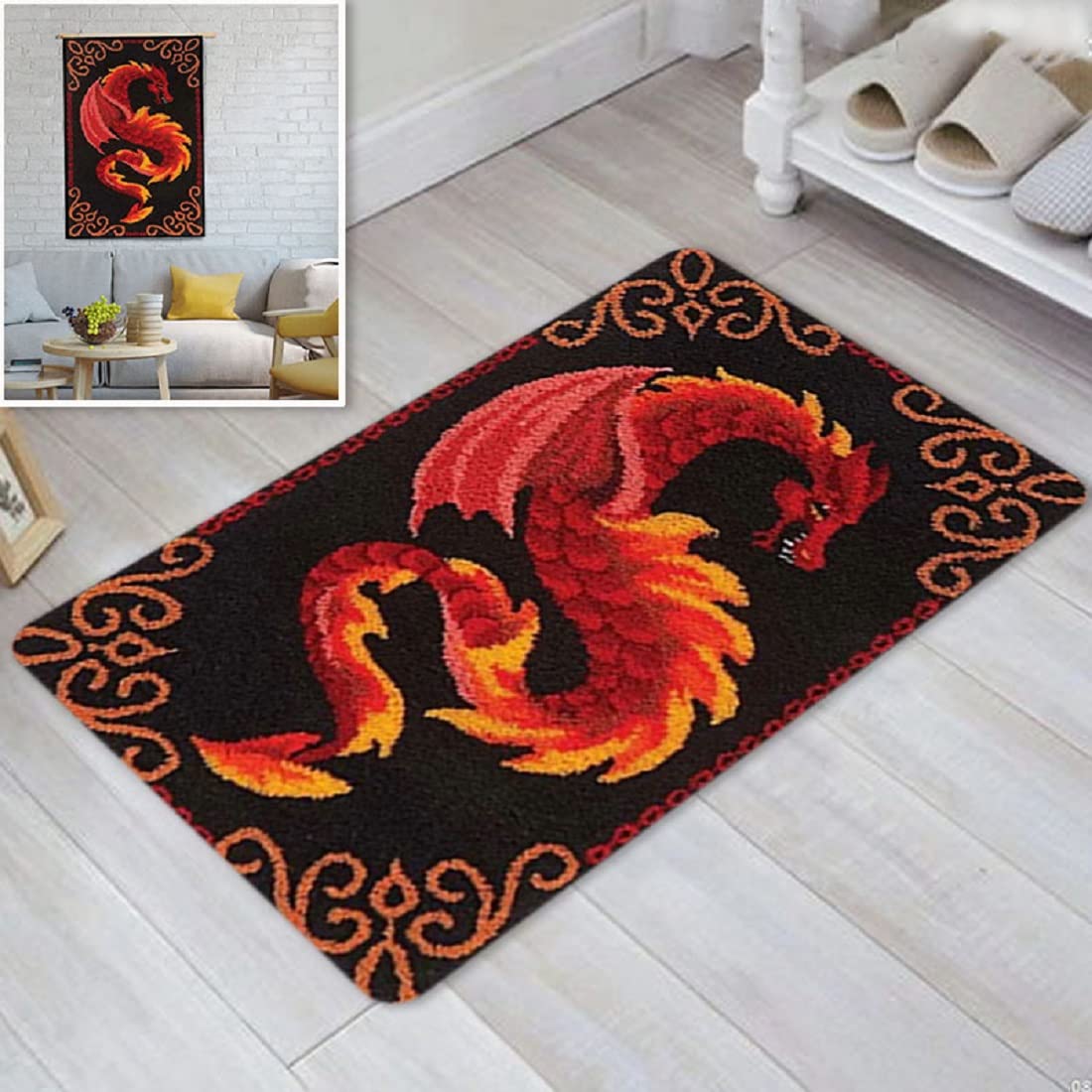 YOOTOM Latch Hook Rug Kit for Kids and Adults, DIY set with pre-printed color patterns, 50x38CM.