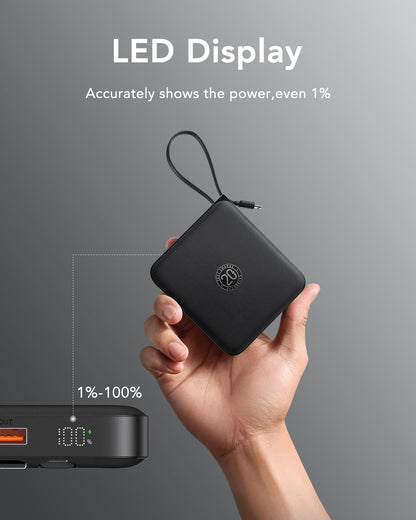 VRURC Power Bank 20000mAh with Cable Small USB C Powerbank Fast Charging Mini Portable Charger External Battery Small and lightweight with 4 outputs 3 inputs LED display for iPhone Huawei Samsung etc.