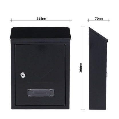 Profirst Mail PM 400 mailbox in black-grey steel with cylinder lock, 2 keys, viewing window, name tag holder, dual entry, and mounting material included.
