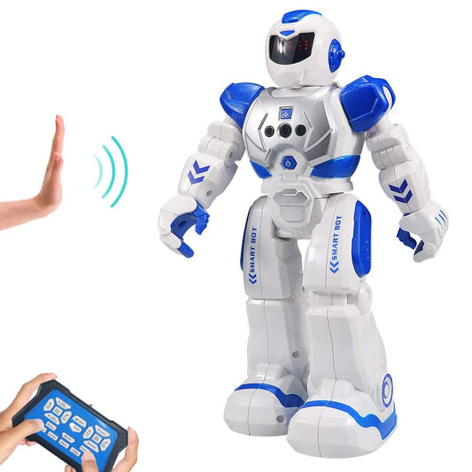 HUSAN Remote Control Robot for Kids, intelligent programmable robot with Infrared Controller toy, Dancing, Singing, Moonwalking, and LED eyes, Gesture Recognition Robot Kit (Blue)