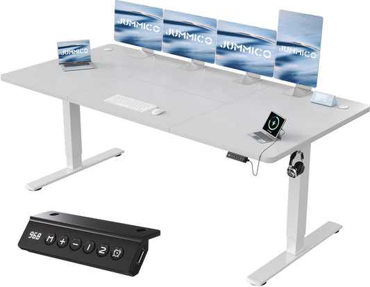 JUMMICO Height Adjustable Desk with USB Charging Port 200 x 80 cm, Electric Height Adjustable Desk, Standing-Sitting Table Standing Desk Adjustable Computer Table, Standing Desk, Gray
